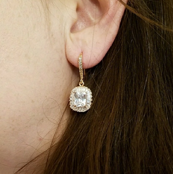 Rose Gold Simulated diamond dangle earrings - Picture 2 of 2